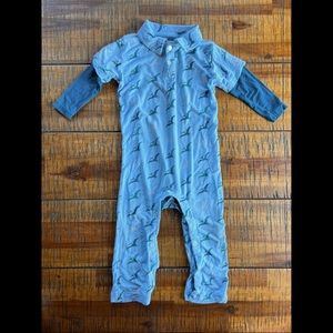 KicKee Pants Long Sleeve Polo Pterodactyl Dinosaur Romper: 12-18 months